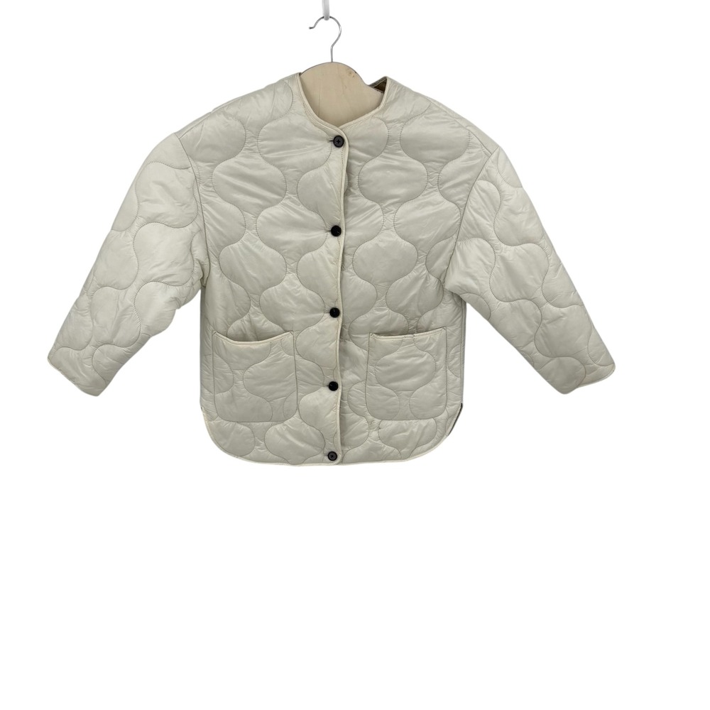 MNG Mango Quilted Jacket Women XS Off White Water Repellent Pockets Onion Quilt